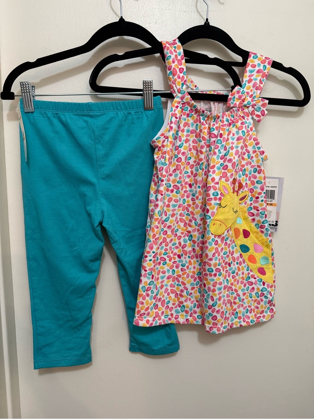Girls Teal Leggings & Colorful Giraffe Print Tank Set